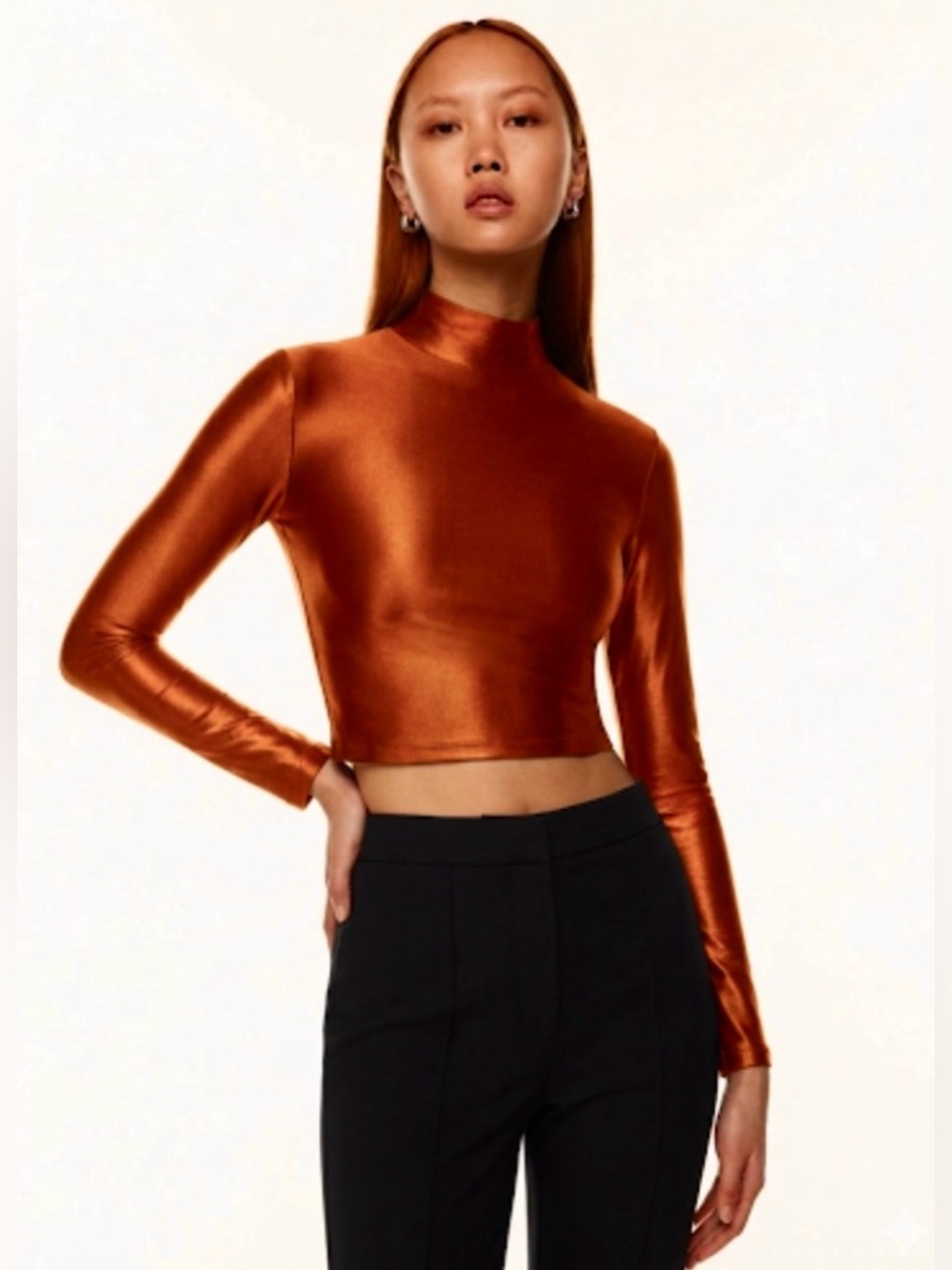 BABATON aritzia satinette mockneck long sleeve copper orange size medium